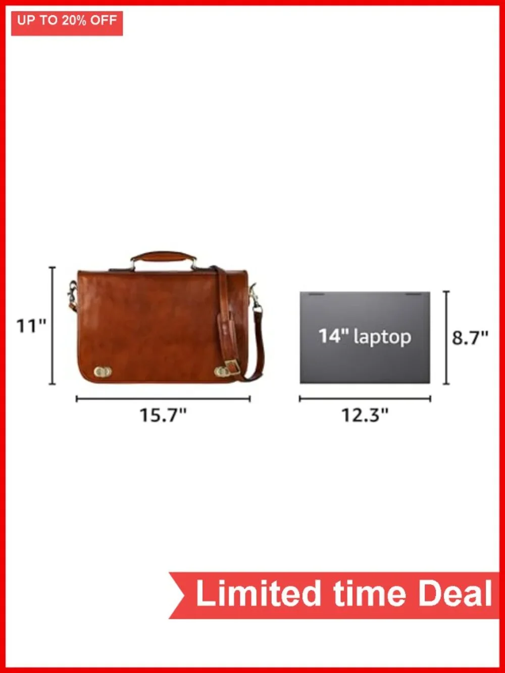 Italian Full Grain Leather Laptop Briefcase for Men - Messenger Bag with Gift